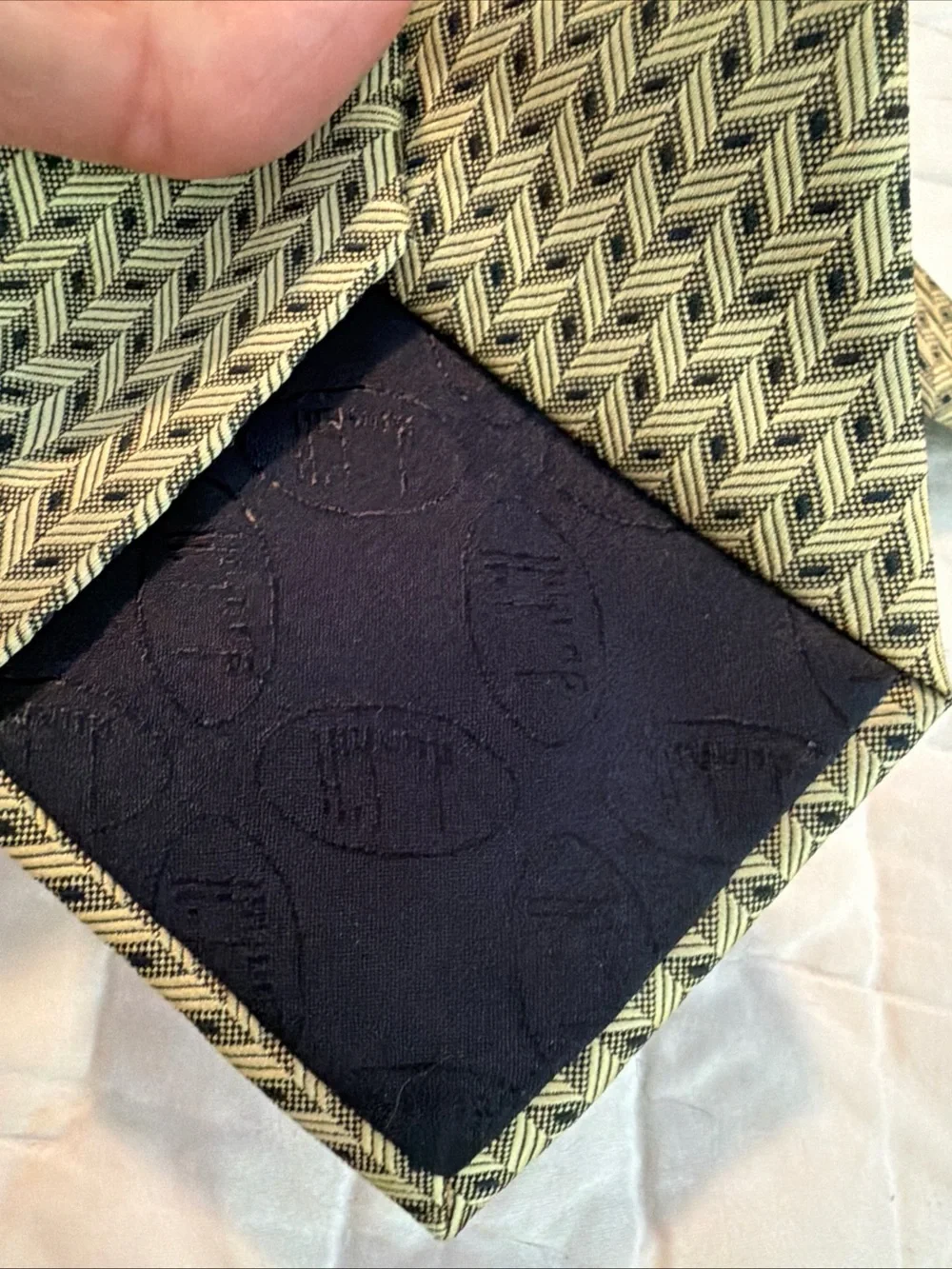 Lot Of Two Dunhill Silk Neck Ties Geometric Pattern Blue Yellow d Logo